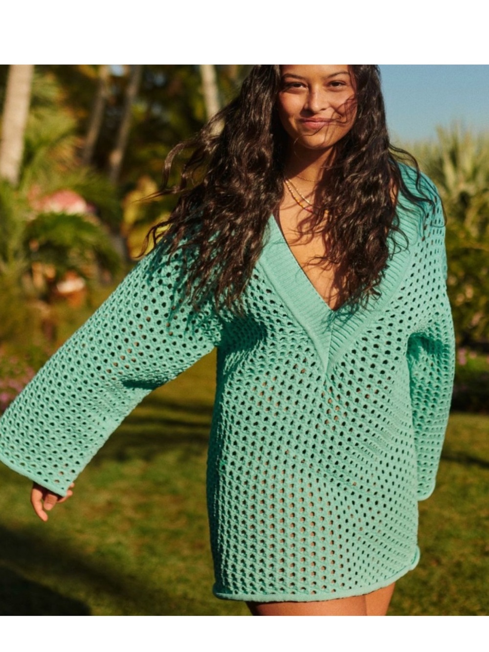 NWT H & M Mint Green Swim crochet coverup vacation summer resort wear beach XS